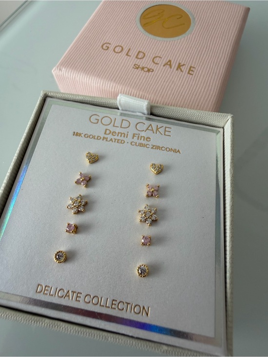 Gold Cake Jewelry - 18K Gold-Plated Pink & Gold dainty Stud Earring Set